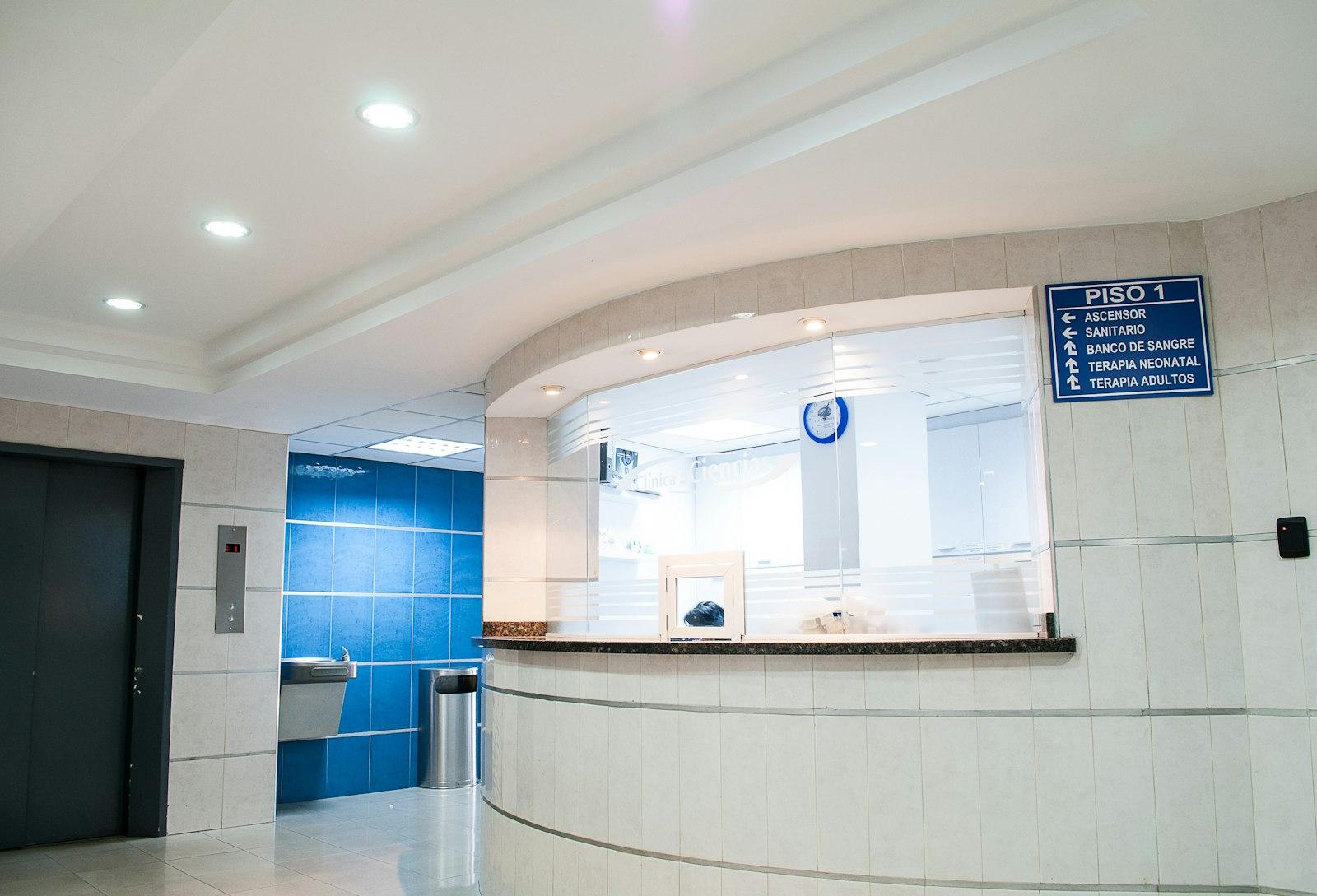 A calm, modern hospital reception area